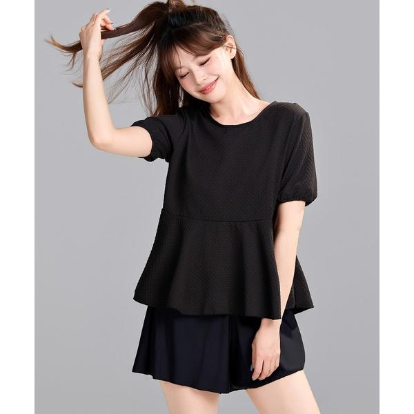 水着 レディース水着 半袖パフスリエンボス加工ペプラムチュニック風ビキニ 上下2点セット 「大きいサ...