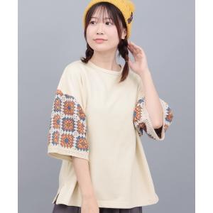 tシャツ クロシェ風スリーブＴシャツ レディース