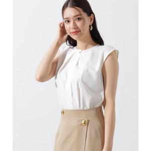 ブラウス シャツ メタルボタンクルーネックタックブラウス レディース