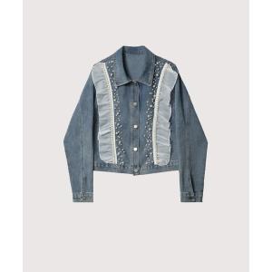 デニムジャケット gジャン Ruffle Deco Pearl Denim Jacket レディース