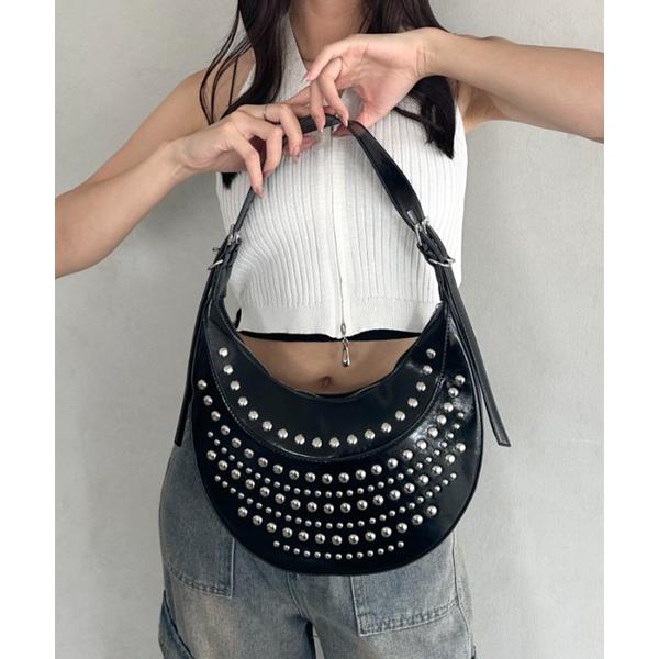 ハンドバッグ スタッズハーフムーンバッグ