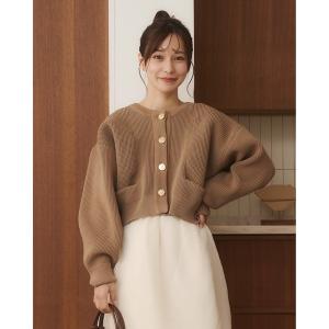 カーディガン ニュアンスボタンノーカラーニットカーディガン レディース
