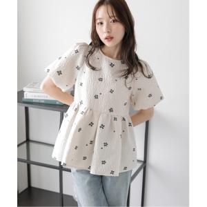 tシャツ フラワージャガードペプラムトップス レディース