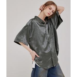 シャツ 半袖 オーバーサイズ シワ加工ドレープ レギュラーカラー半袖シャツ メンズ レディース
