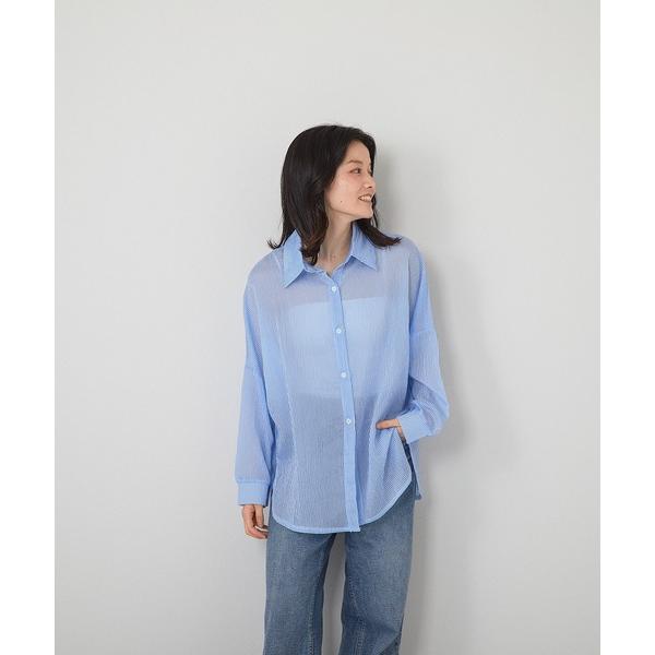 ブラウス シャツ ストライプオーバーシアーシャツ レディース