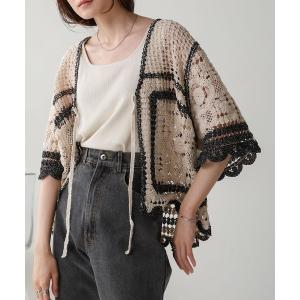 カーディガン 「大人気クロシェシリーズ」クロシェ半袖カーディガン レディース