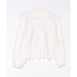 tシャツ コットンレースシフォン切替トップス レディース