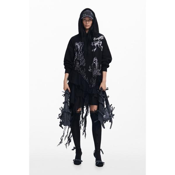 ワンピース 「Desigual×Maria Escote」レースアップリケアシンメトリーフーディーワ...