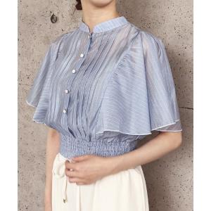 ブラウス シャツ 半袖 ピンタックフレア袖ブラウス レディース