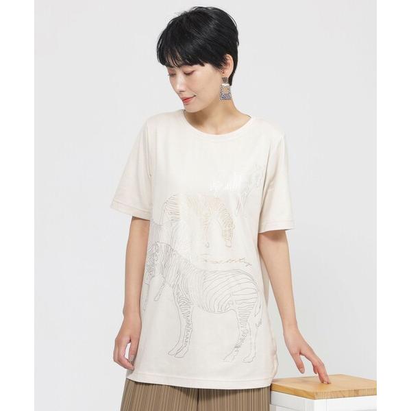 tシャツ 「接触冷感」「ウォシャブル」メタリックゼブラプリントチュニックカットソー レディース