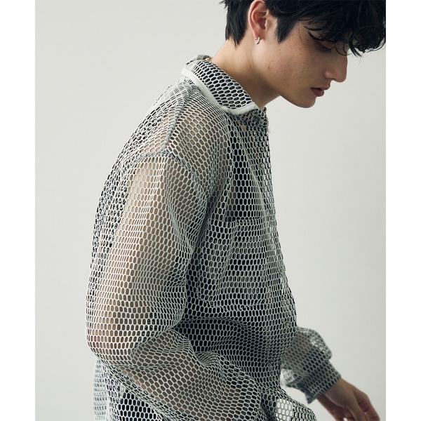 シャツ Mesh design sheer long sleeve shirt / メッシュデザイン...
