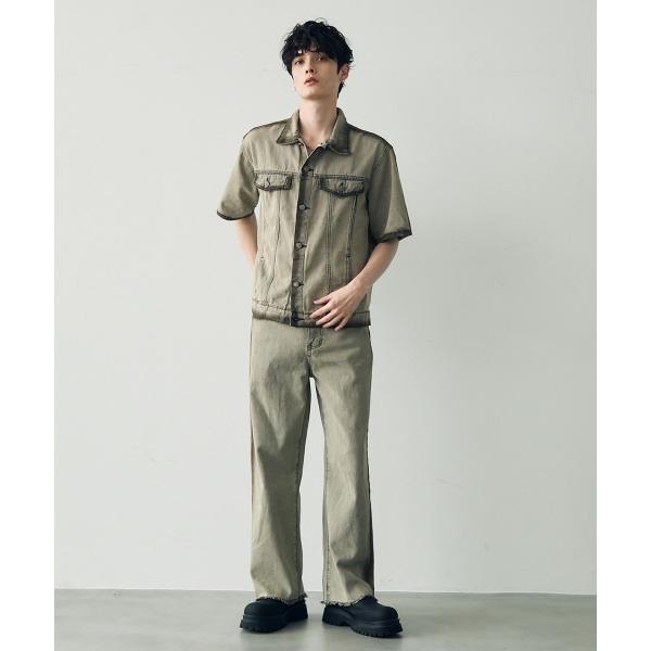 セットアップ Vintage brown wash short sleeve denim set u...
