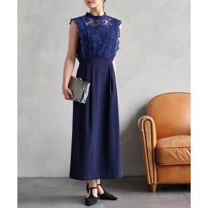 パーティードレス ドレス メッシュフラワーレース×マットサテンフリルスリーブタイトパーティードレス　結婚式　お呼ばれ　ドレス　20代 30代 40代