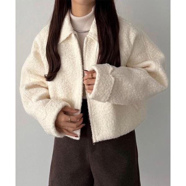 ブルゾン アウター ループツイードステンカラーショートジップブルゾン レディース