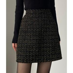 スカート ラメファンシーツイードミニスカート（インパン付き、ウール混）