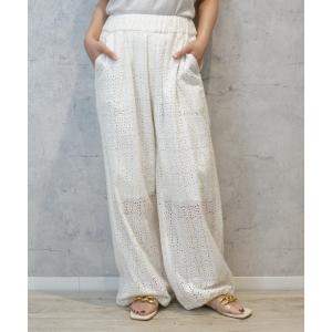 パンツ 「INDUS luxury for JETSET SOLO PLUS」カットワークレースドロストヘムパンツ レディース