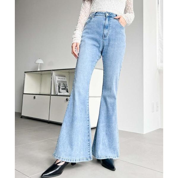 ジーンズ デニム デニムパンツ ストレッチデニム＆ツイルフレアパンツ レディース