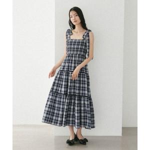 ワンピース オンブレチェックリボンキャミワンピー...の商品画像