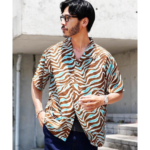 シャツ ウェーブライン 半袖 オープンカラーシャツ メンズ