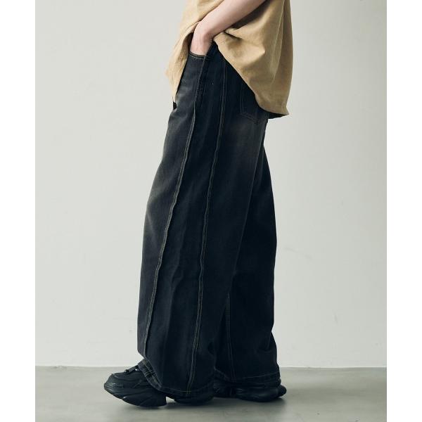 ワイドパンツ ジーンズ Vintage wash line wide denim pants / ビ...