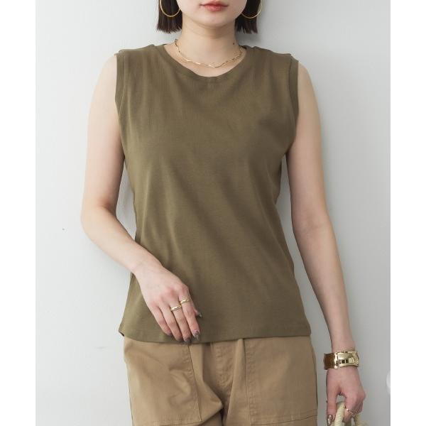ラウンドネックノースリーブトップ レディース