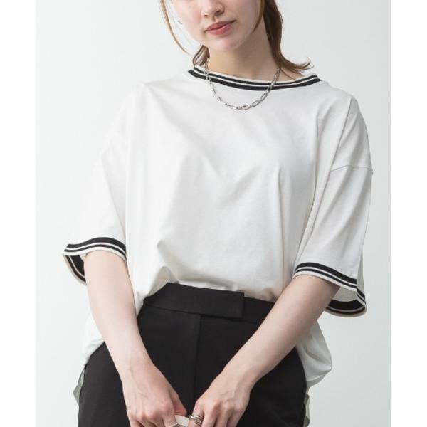 tシャツ 配色袖リブライン入りTシャツ レディース