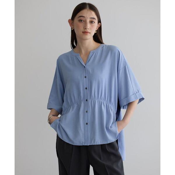 ブラウス シャツ ギャザーデザイン配色シャツ レディース