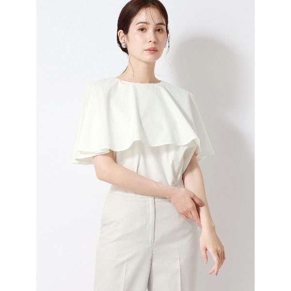 ブラウス シャツ ラウンドネックブラウス ラッフルフレンチスリーブ ウォッシャブル ポリエステルタイ...