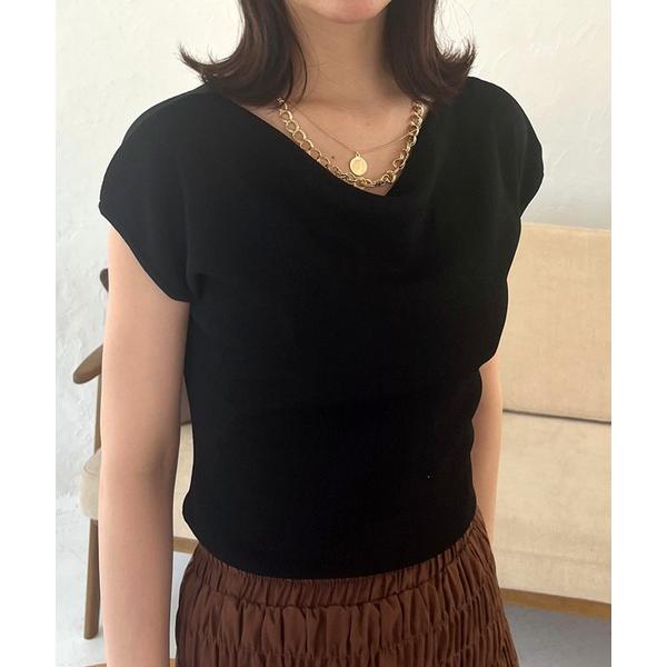 ニット セーター フレンチスリーブドレープトップス レディース