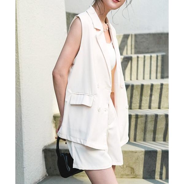 ベスト ジレ 2点セットノースリジャケット×パンツ レディース