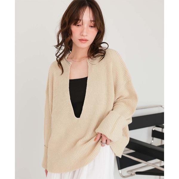 ニット セーター 深Vネックニットプルオーバー レディース