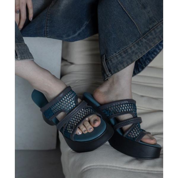 サンダル メッシュアウトカット厚底サンダル レディース
