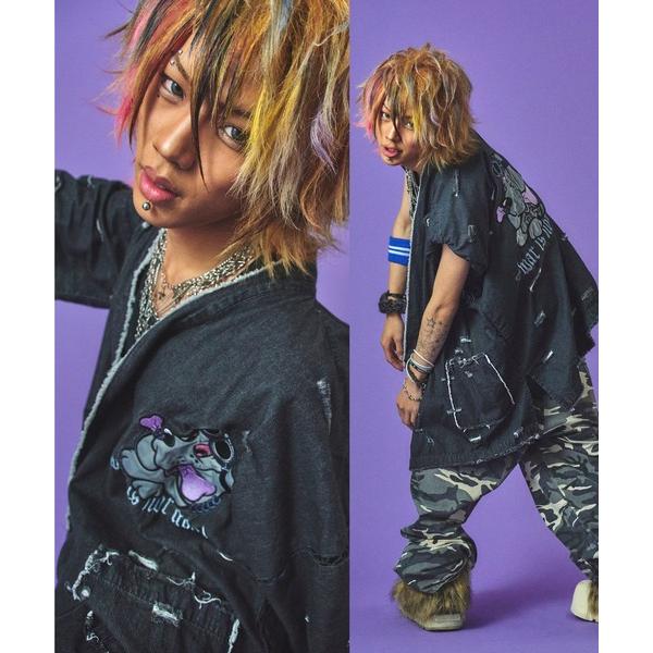 浴衣 GALFY（ガルフィー）病みに染まりしボロボロ甚平/ダメージデニム甚平 メンズ レディース ユ...