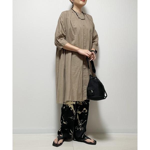 ブラウス シャツ 「Fizz/フィズ」　綿麻チュニック丈ギャザーブラウス レディース