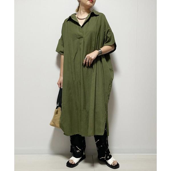 シャツワンピース 「Fizz/フィズ」　綿麻スキッパーシャツワンピース