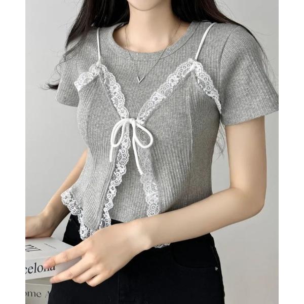 tシャツ 半袖リブキャミセット レディース