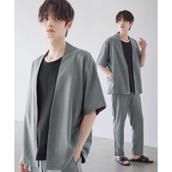 セットアップ Buyer's Select/接触冷感テックリネンノーカラー半袖カーデ＆テーパードパン...