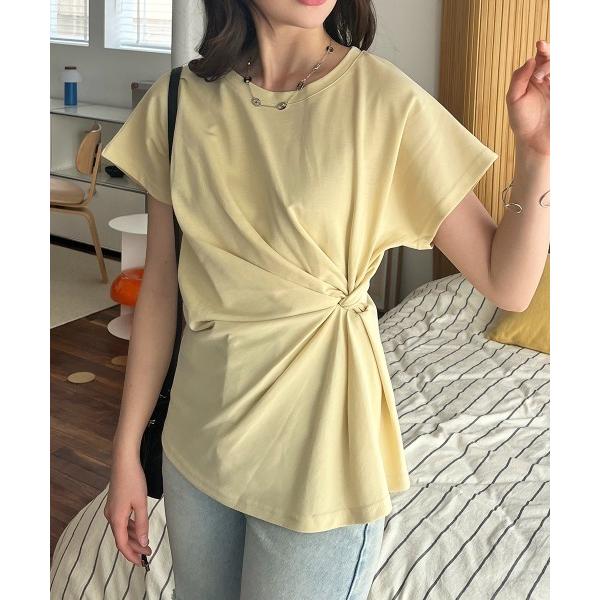 tシャツ 半袖 ツイストドレープデザイン半袖Tシャツ レディース