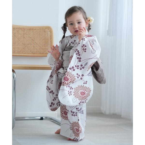 浴衣 キッズ浴衣3点セット utatane 煉瓦色の剣菊と萩 キッズ 子供 女の子
