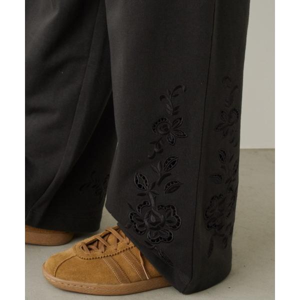 スウェットパンツ ジャージ フラワーカットワーク刺繍裏毛ルーズPT レディース