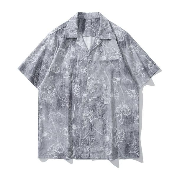 シャツ PAVO オーバーサイズ ケミカルフラワーパターン 総柄 シャツ メンズ レディース