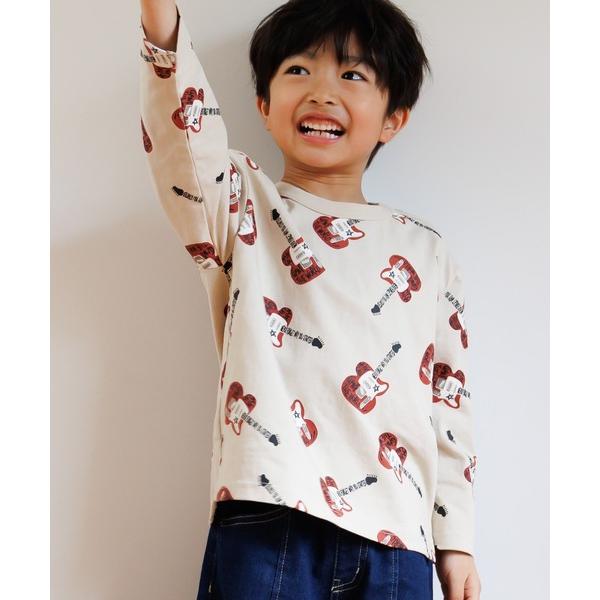 tシャツ エレクトリックギター総柄長袖Tシャツ80〜140cm キッズ 子供服 男の子 女の子