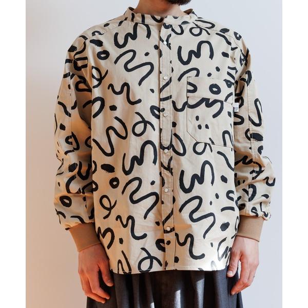 シャツ 総柄バンドカラー長袖シャツパパサイズ メンズ