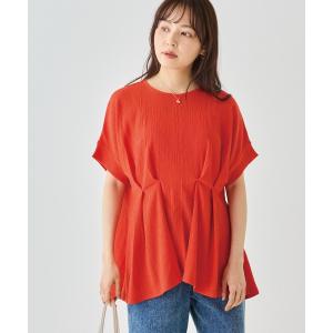 ブラウス シャツ 夏 半袖 「洗える」楊柳ストレッチタックブラウス｜1枚でスタイルアップ/美シルエット/ウエストタック/楽ちん/体型カバー レディース