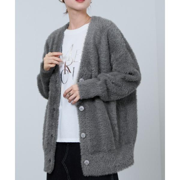 カーディガン ふわふわした柔らかな肌さわりのフェザーヤーンロングカーディガン レディース