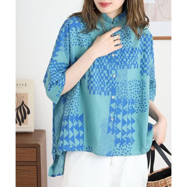 ブラウス シャツ 綿ボイル はんこキカ ワイドブラウス レディース