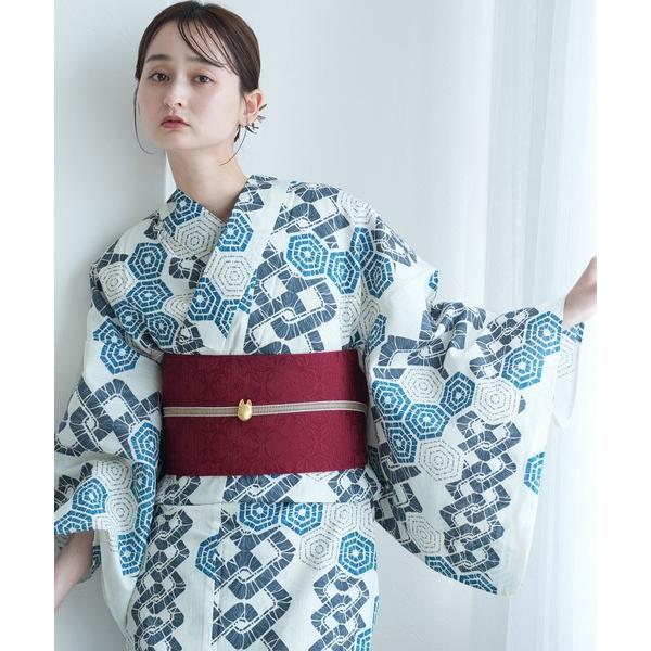 浴衣 浴衣3点セット ローケツ染め風 きなりに亀甲繋ぎ レディース