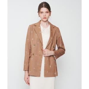 ジャケット テーラードジャケット ダブルブレストフラワーストライプジャケット レディース