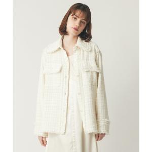 コート アウター ラメmixツイードフリンジジャケット レディース