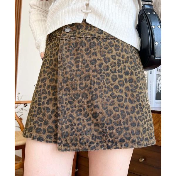 パンツ レオパード柄ラップ風ショートパンツ レディース